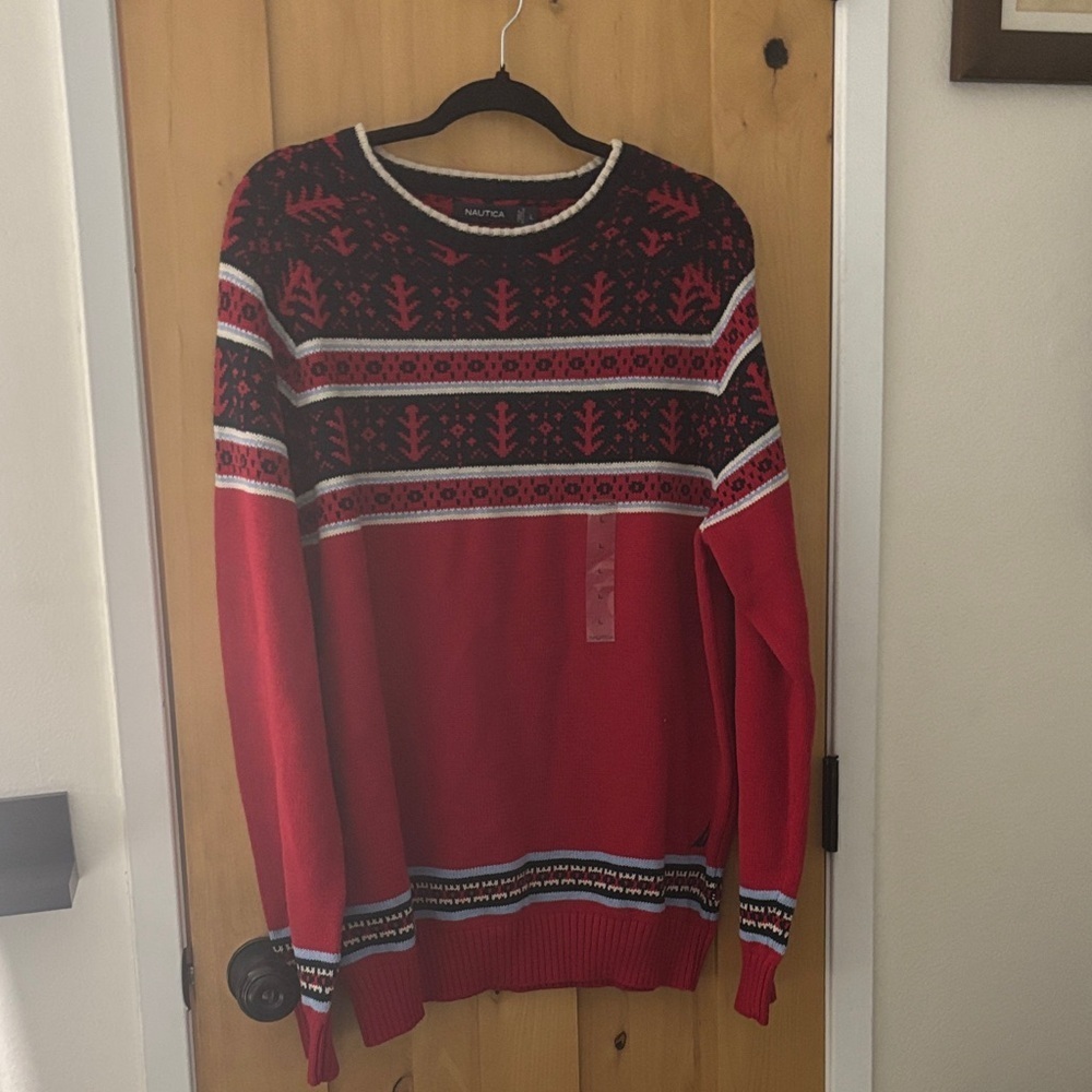 Nautica Men's Red and Black Crewneck Sweater